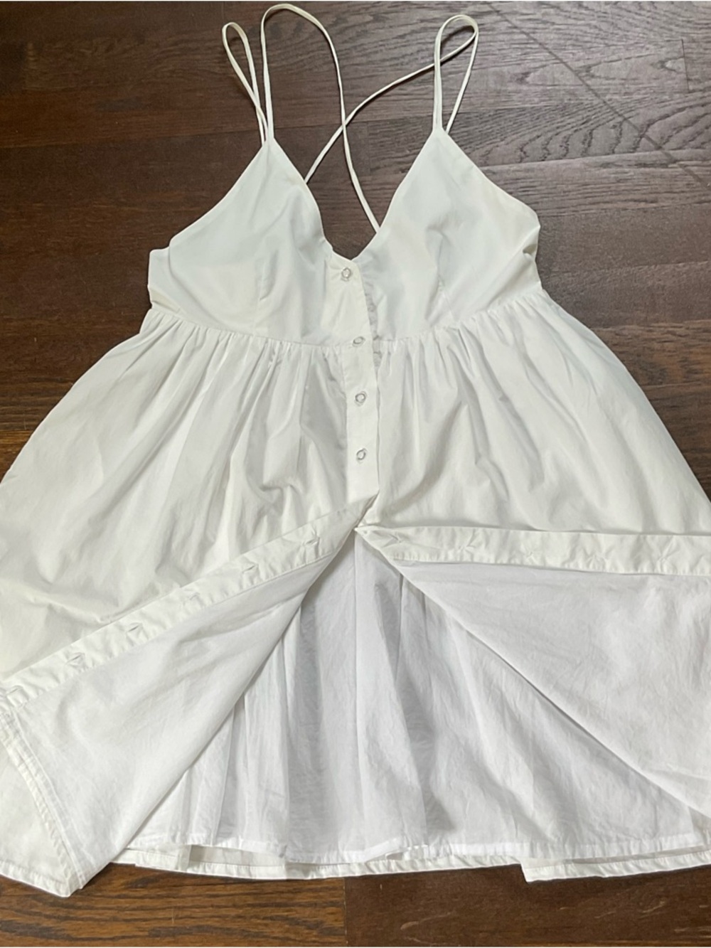 Scandi Minimalist White Cotton Mini Dress GESTUZ Resort Babydoll Pockets - Picture 14 of 16